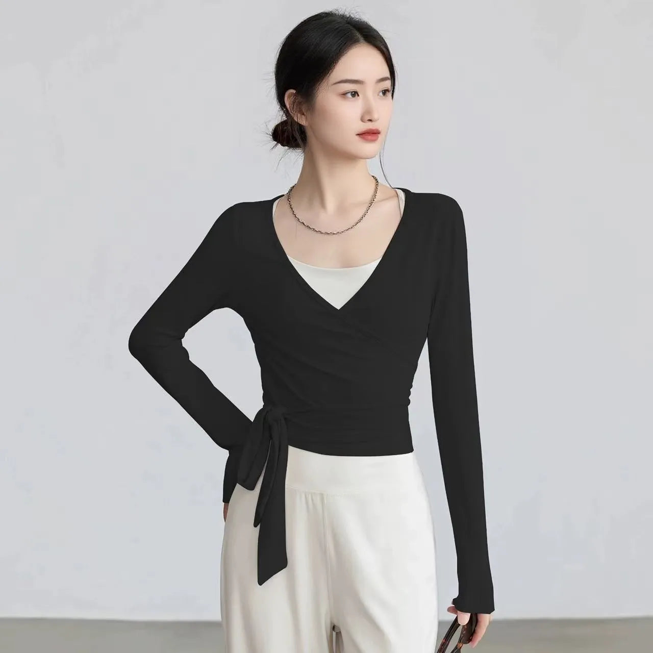 Slim-Fit Long-Sleeve Yoga Top with Straps