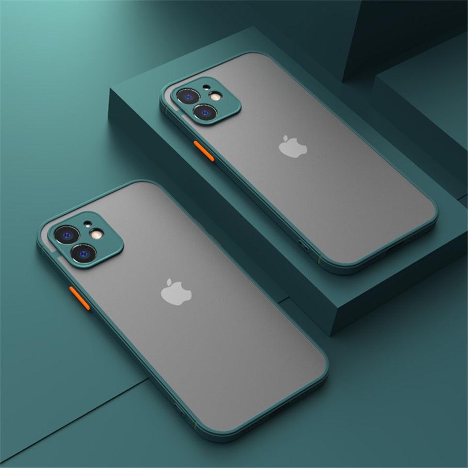 Luxury Shockproof Armor Case For iPhone 11 12 13 14 Pro Max Mini X XR XS Soft Silicone Bumper Clear Hard Cover Shockproof Soft Flat Side Bumper Translucent Hard Back Slim Phone Case Stevvex
