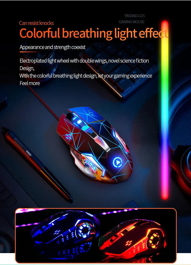 G15 Mechanical Gaming Mouse 7-Color Breathing Light Wired Laptop USB Desktop Office Computer Gaming Mouse Mute Lootquake LLC