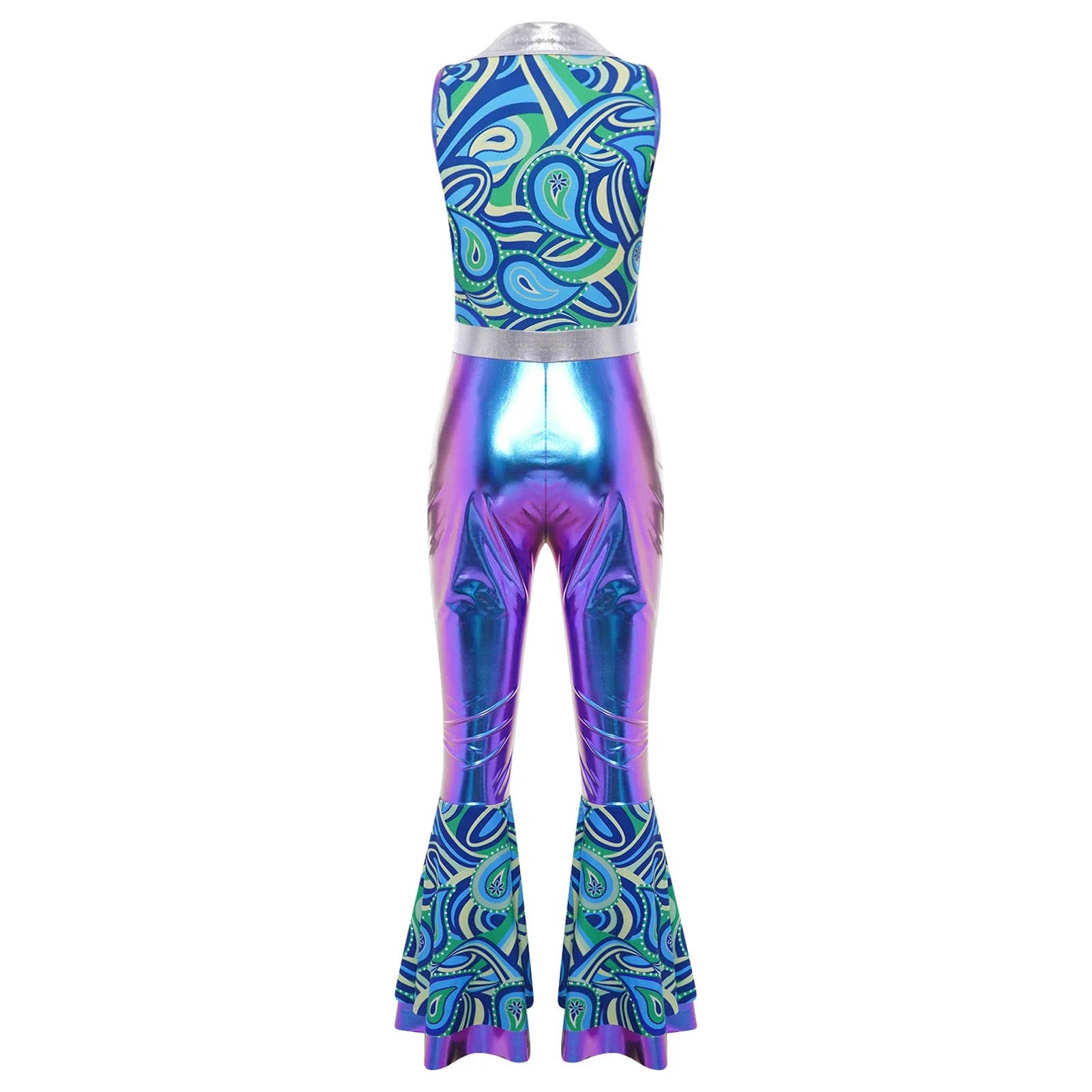 Womens Halloween Retro Hippie Cosplay Costume Party Hip-hop Dance Costume Metallic Shiny Vintage Carnival Bodysuit Jumpsuit Lootquake LLC