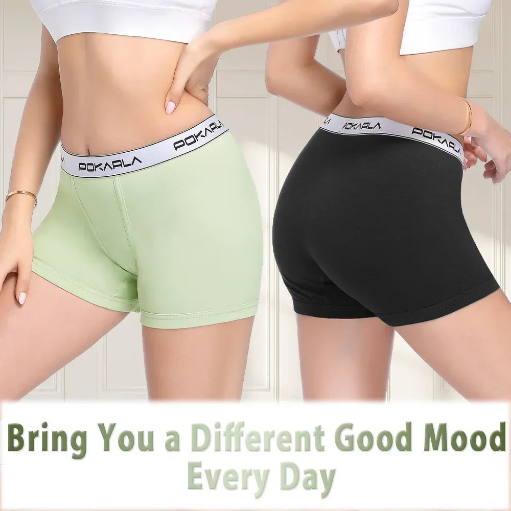 POKARLA 4PCS Women’s Cotton Boxer Underwear Ladies Soft Safety Panties Female Breathable Inseam Briefs Set Boy Shorts Plus Size Lootquake LLC