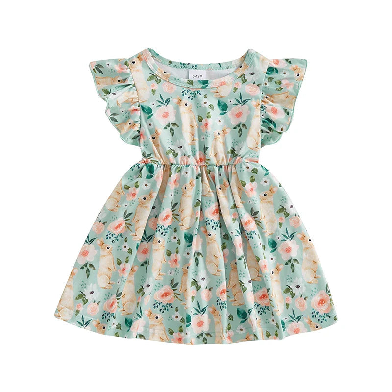 Baby Girl Easter Outfit Pink Floral Print Ruffle Sleeve Round Neck A-Line Dress for Spring and Summer Celebrations Lootquake LLC