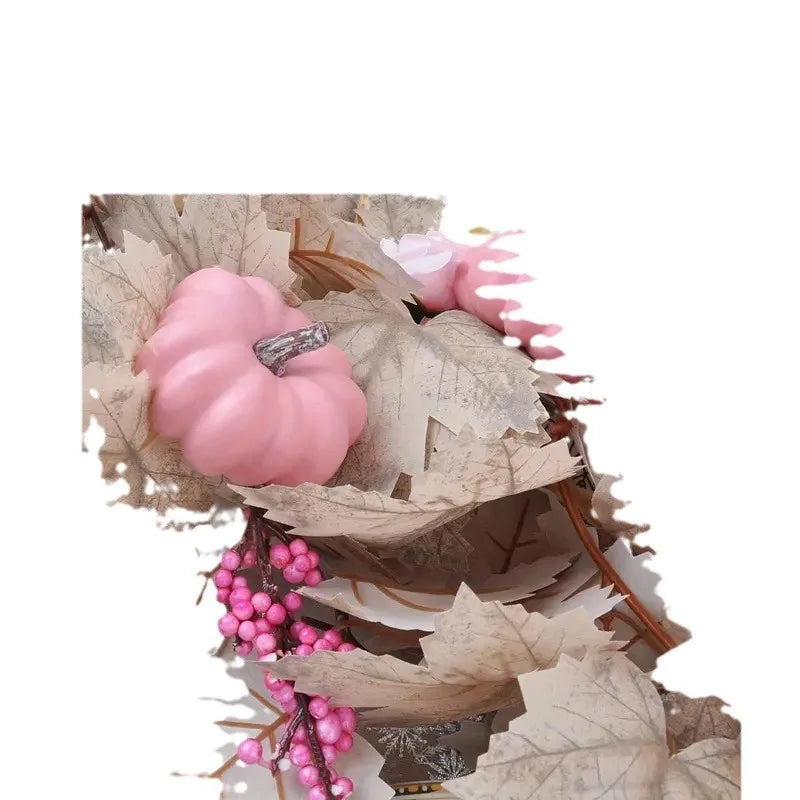 Halloween Thanksgiving Pink Decorations Artificial Fall Maple Leaves Garland Autumn Hanging Pink Pumpkins Flowers Berries Rattan Lootquake LLC