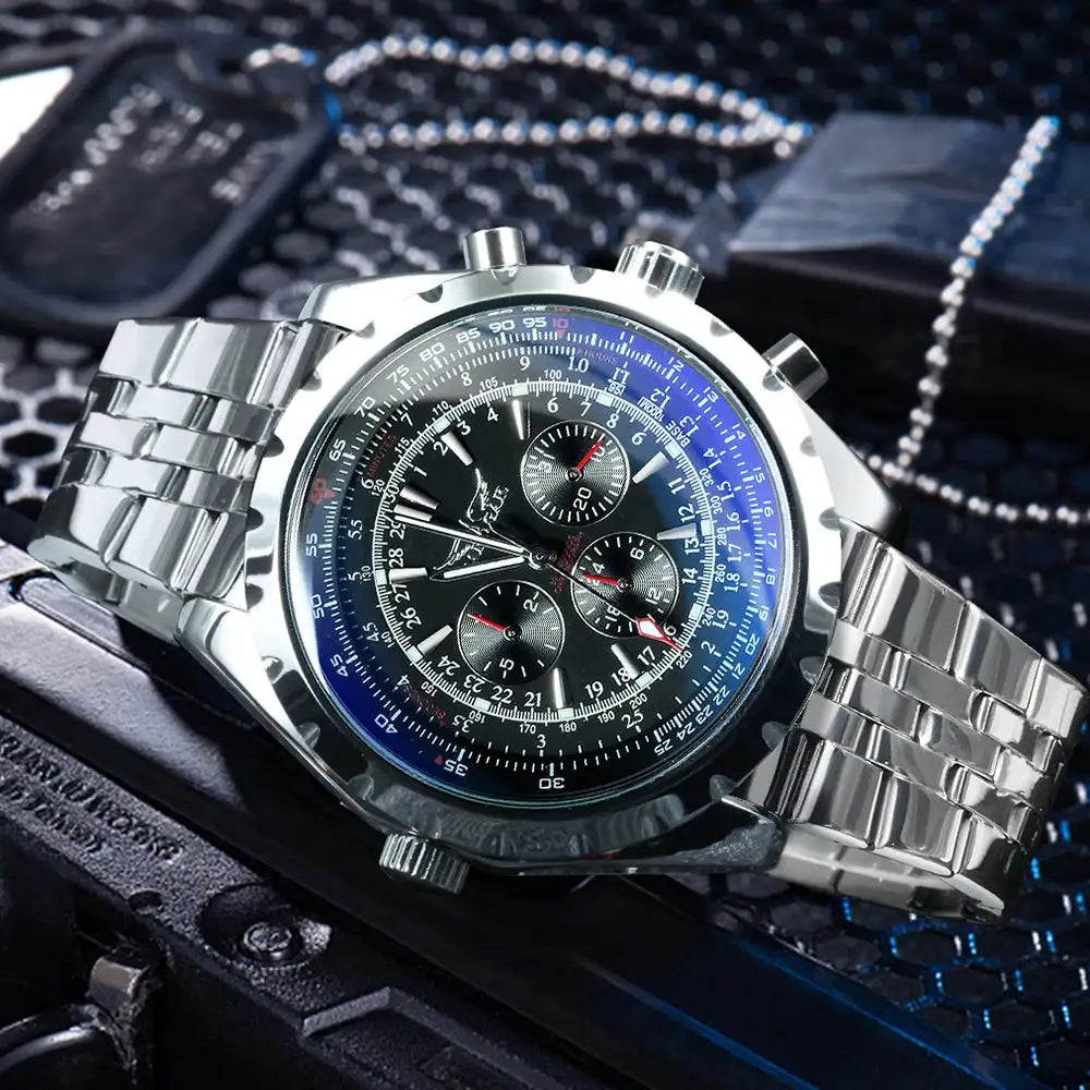 Jaragar Automatic Watch for Men Military Multifunction 3 Sub-Dials Sports Mechanical Watches Top Brand Luxury Leather Steel Band Lootquake LLC