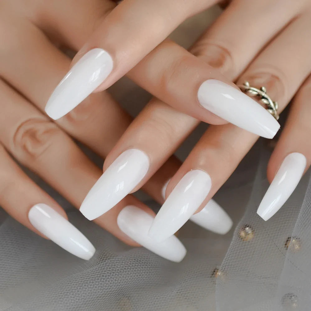 Milk White Long Ballerina Nails Glossry Shiny Pure Color Extra Long Acrylic Nail Tips gel Polish Cover 24 Lootquake LLC