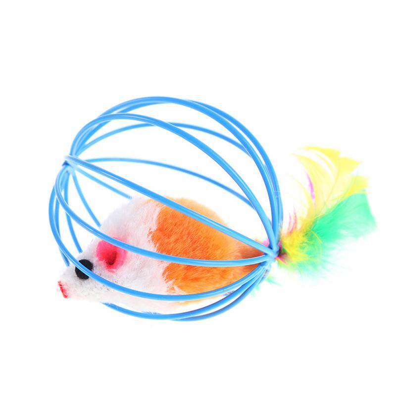 1 Pcs Cat Toy Stick Feather Wand with Bell Mouse Cage Toys Plastic Artificial Colorful Cat Teaser Toy Pet Supplies Random Color Hollow Balls with Feather Tail Kitten Chase Pounce Toy Cat Feather Toy Stevvex