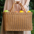 Home Storage Organizer Rattan Woven Basket With Handle Portable Picnic Basket Handwoven Rectangular Flower Basket Fruit Lootquake LLC