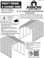 Arrow 20' X 9' One-Sided Carport Enclosure Wall Kit For 7' Or 9' Carports, Heavy-Duty Galvanized Steel Carport Enclosure Panel, Lootquake LLC
