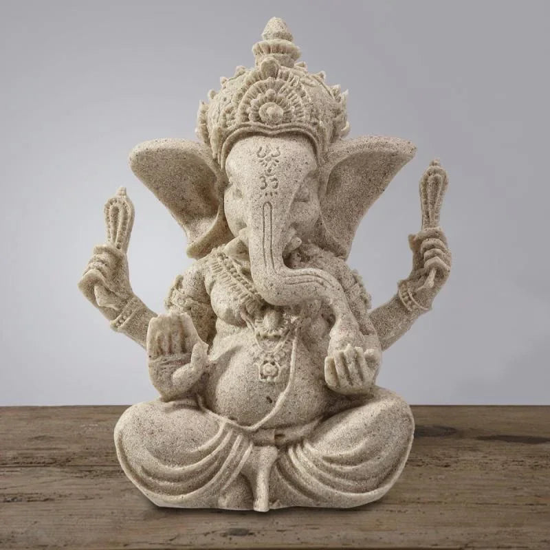 Sandstone Ganesha Buddha Elephant Statue Sculpture Handmade Elephant Figurine Home Decoration Accessories Lootquake LLC