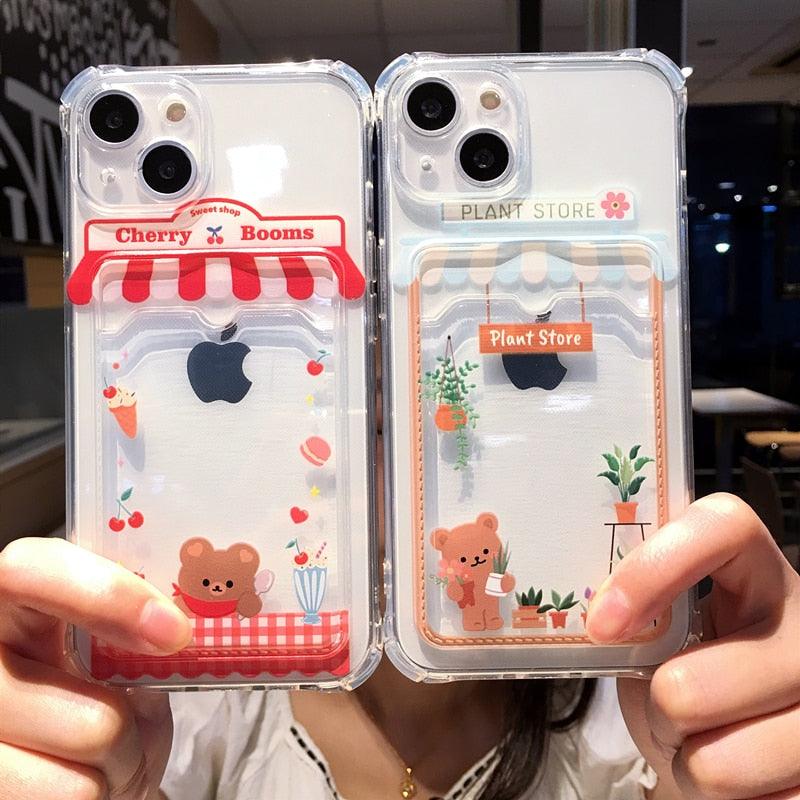Cute Cartoon Wallet Card Pocket Holder Phone Case For iPhone 14 Pro Max 13 12 11 X XR XS 7 8 Plus Transparent Shockproof Cartoon Phone Case For iPhone Unique Funny Phone Case Design Stevvex