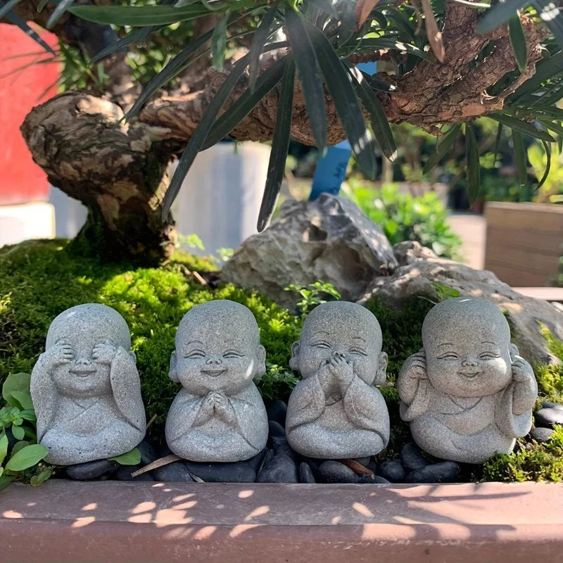 Buddha Stone Statue Little Buddhist Monks Tibetan Buddhism Figurines Zen Garden Ornament Meditation Home Aquarium Decoration Lootquake LLC