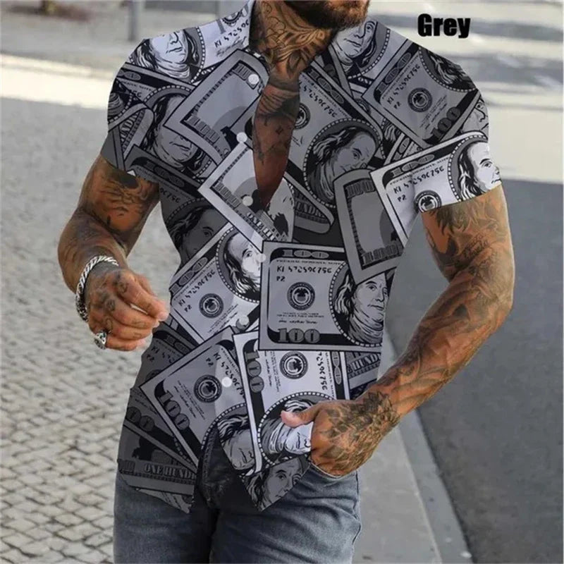 3D Print Dollar Pattern Shirts For Men Summer Short Sleeve Slim-Fit Button Up Casual Shirts Streetwear Mens Shirt Blouses Tops Lootquake LLC