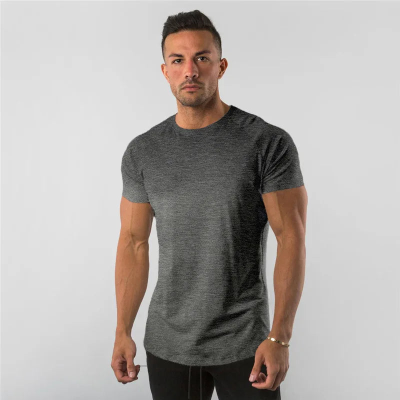 Cotton Plain Tops Tees Fitness Mens THRIXINE