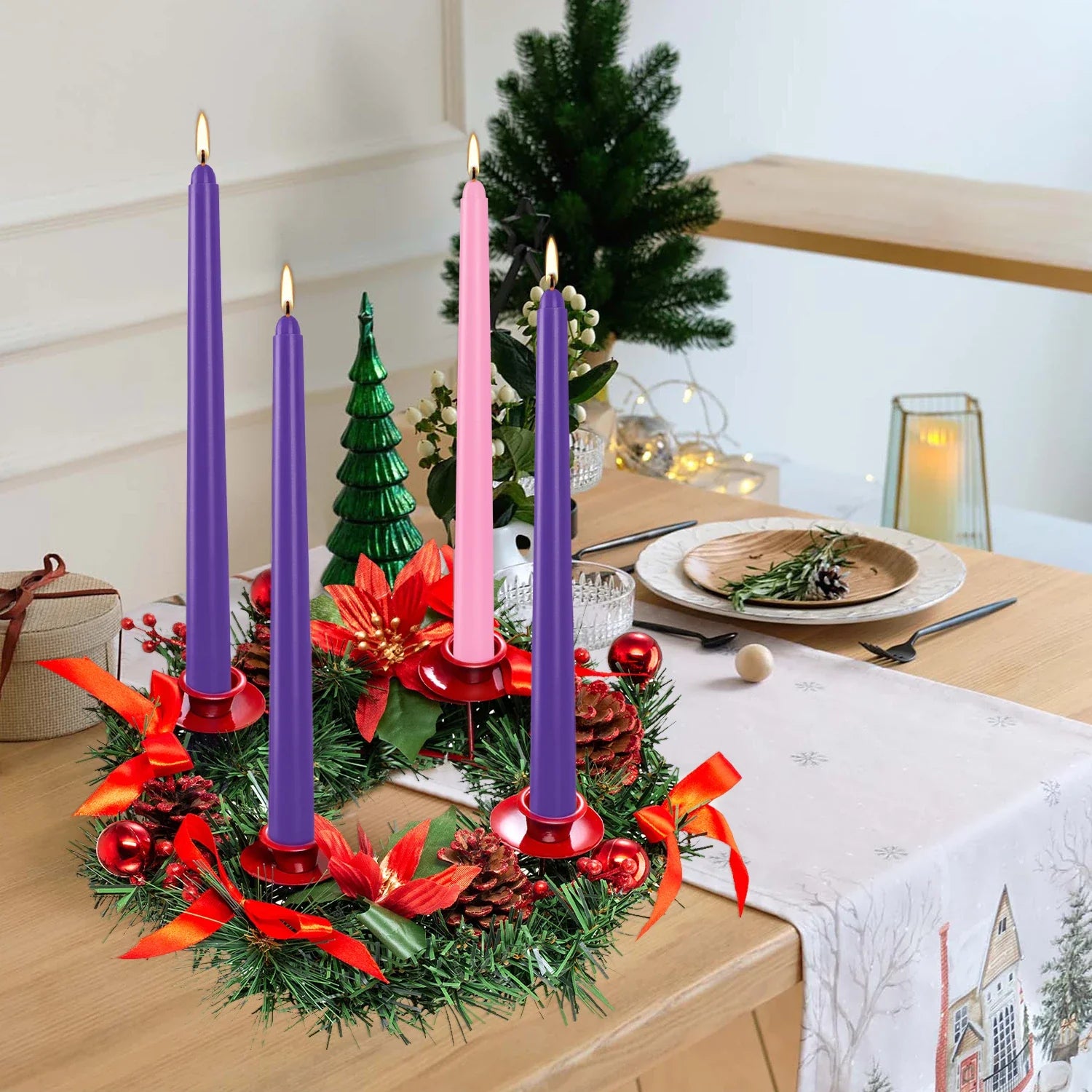 4 Pieces 10inch a Three Purple and One Pink Small Wax Without Drip, Smoke-Free and Fragrance-Free Household Dinner Candles, Hand-Pulled, High-Quality, Suitable for All Places, and Various Holidays. We Only Uses the Tapered Ca