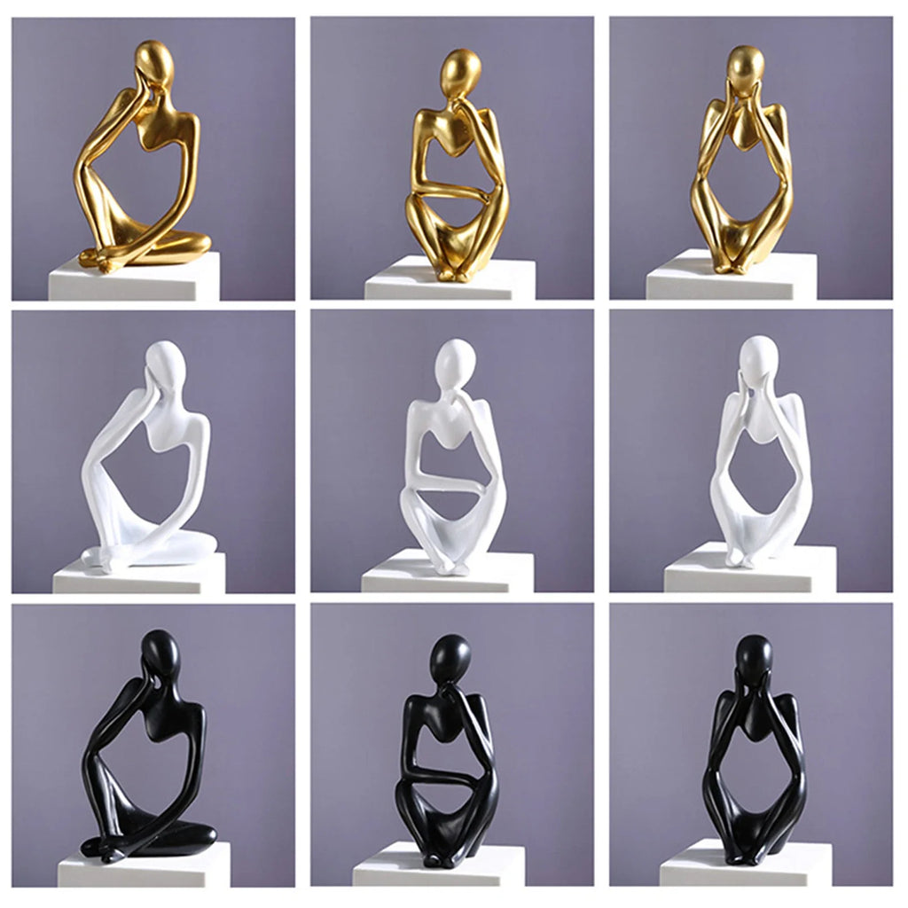 3pcs Thinker Statue Collectible Resin Abstract Art Sculpture Desktop Ornaments Christmas Gifts Home Decor for Office Study Shelf