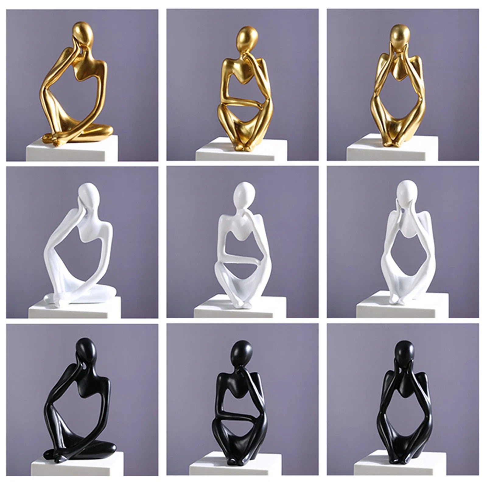 3pcs Thinker Statue Collectible Resin Abstract Art Sculpture Desktop Ornaments Christmas Gifts Home Decor for Office Study Shelf