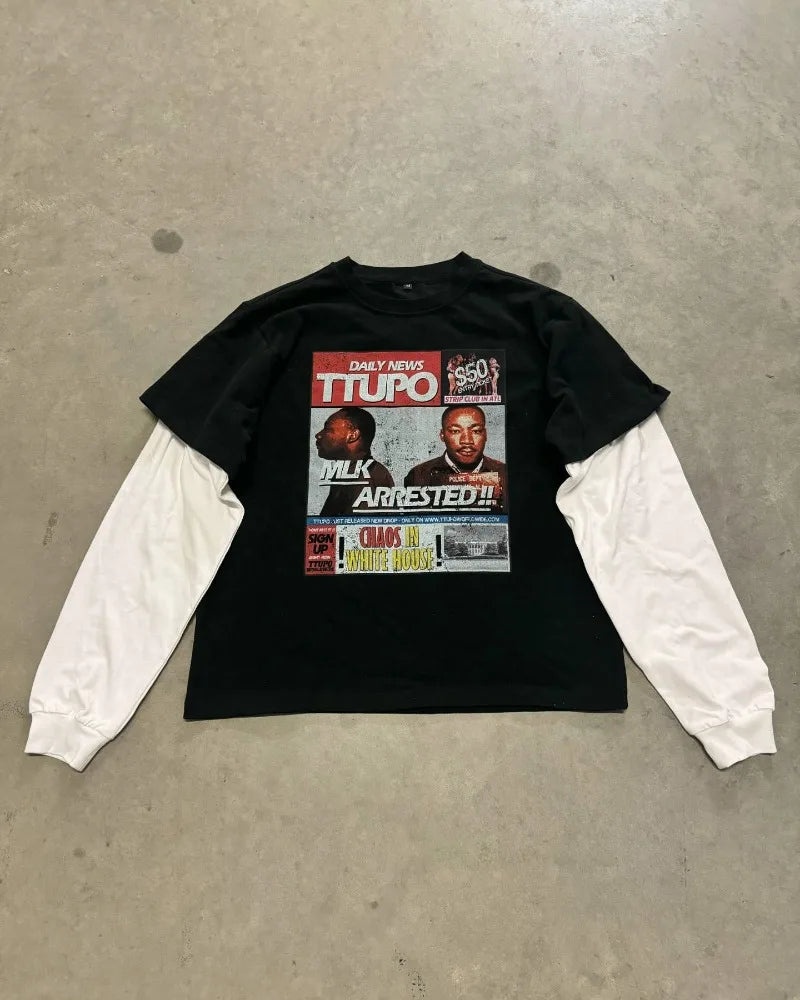 American hip hop trend new print splicing long sleeve women round neck pullover autumn hoodie goth street oversized sweatshirt Lootquake LLC