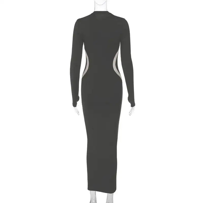 Hawthaw Women 2023 Autumn Winter Long Sleeve Party Club Streetwear Bodycon Black Long Dress Wholesale Items For Business