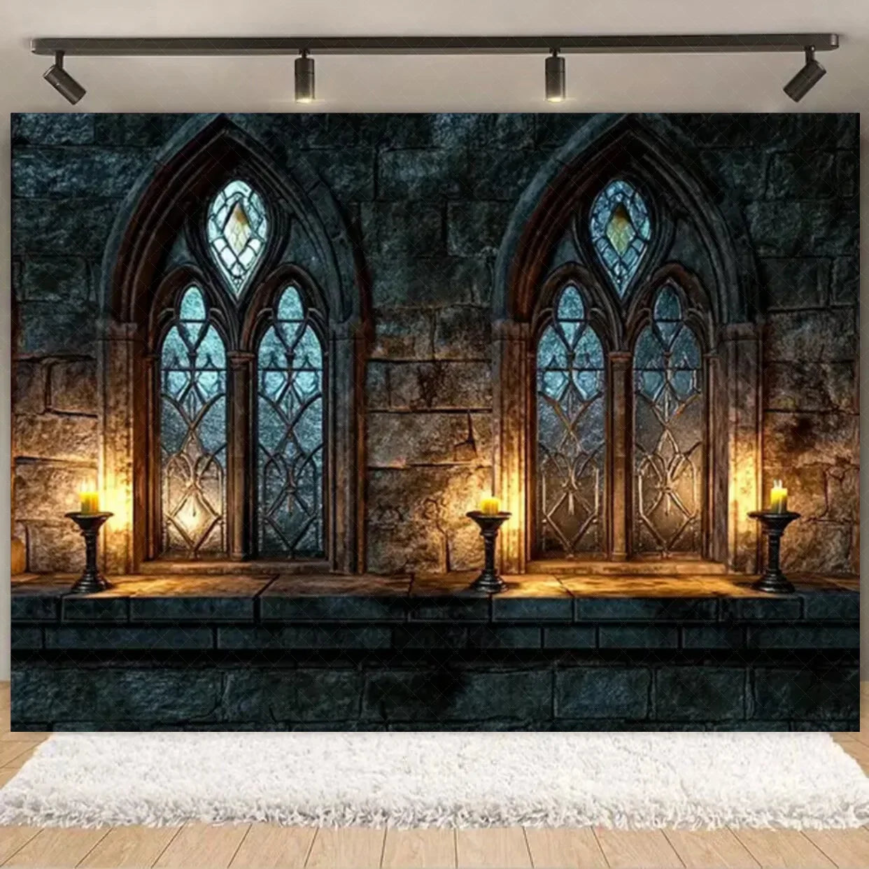 Halloween Decorations  Vintage Castle Wall Backdrop Photography Photos Stone Arched Door And Windows Design Studio Party Decor Lootquake LLC