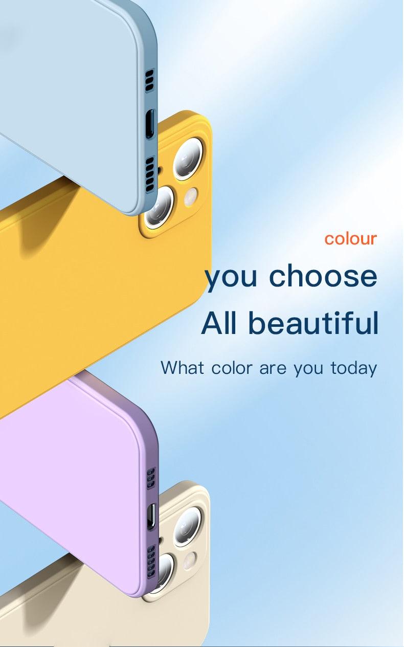 New Soft Silicone Square Phone Case For iPhone 14 13 Pro Max  Back Cover Full Body Protection Cover 13 Pro Shockproof Protective Case Stevvex
