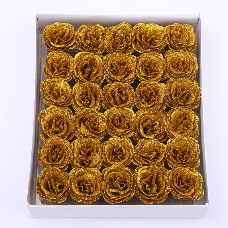 30pcs of 7cm Glitter spray artificial flower rose for Christmas gift hot Valentine DIY bouquet easter wedding Birthday decor Lootquake LLC