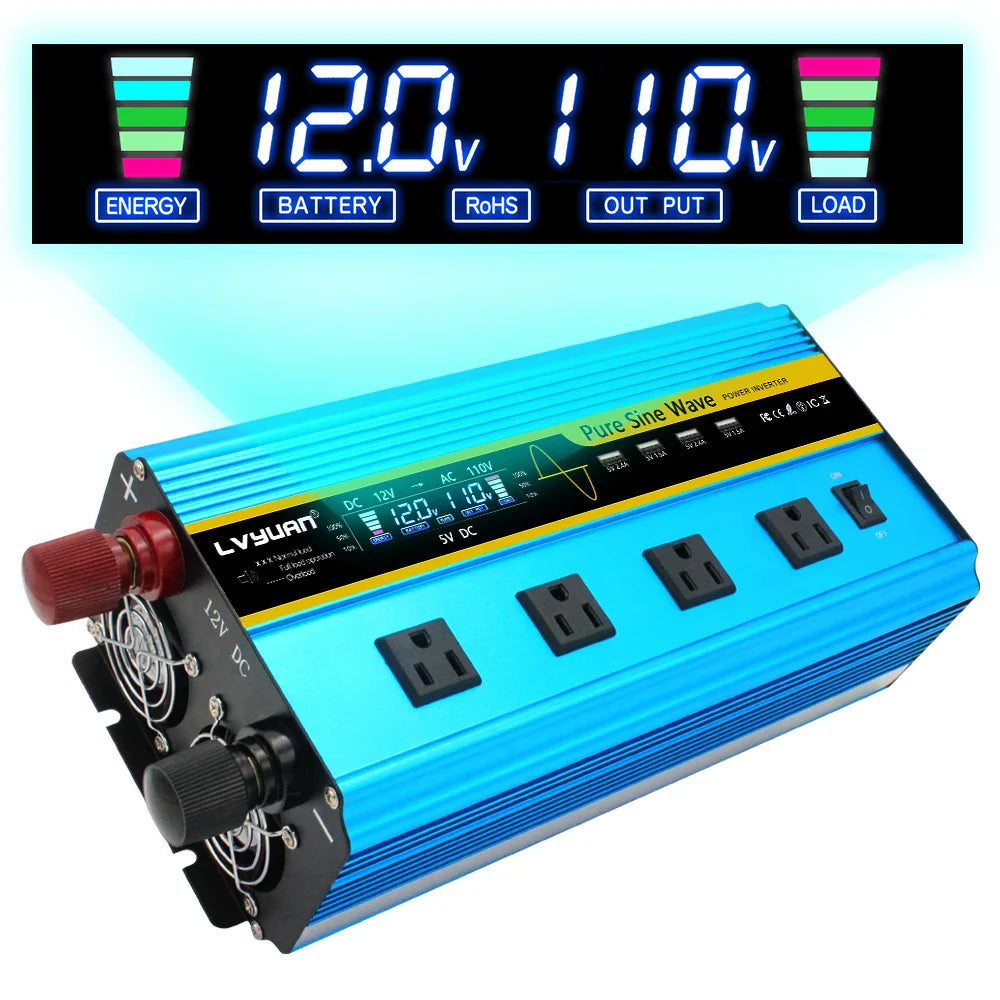 4000W Pure Sine Wave Inverter DC 12v/24v To AC 110v 60HZ Voltage Converter Car Solar Power Inverter Lootquake LLC