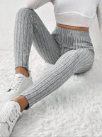 Ribbed Knit Mid-Calf Leggings for Women THRIXINE