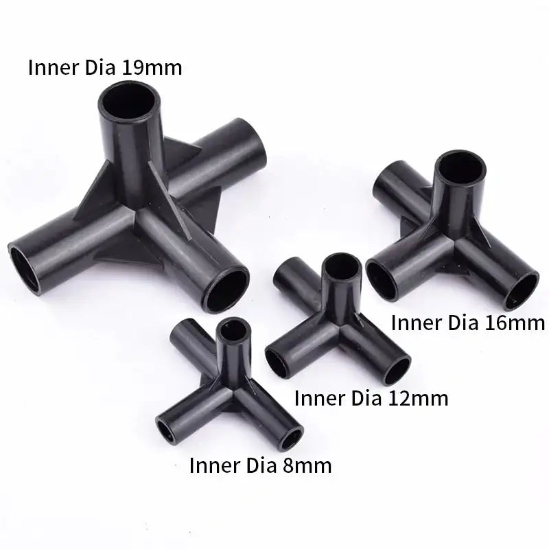 8/12/16/19mm Black PVC Pipe Fittings 4-way Connector Tent Wardrobe Fixed Fittings Plants Support Joint, DIY Shelf Tube Fittings