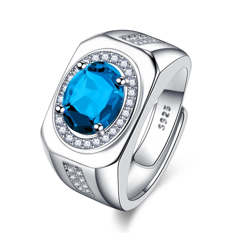 Men Ring Adjustable Top Grade Crystal Oval Ring Silver 925 Male Finger Accessories Boyfriend Engagement Accessories Lootquake LLC