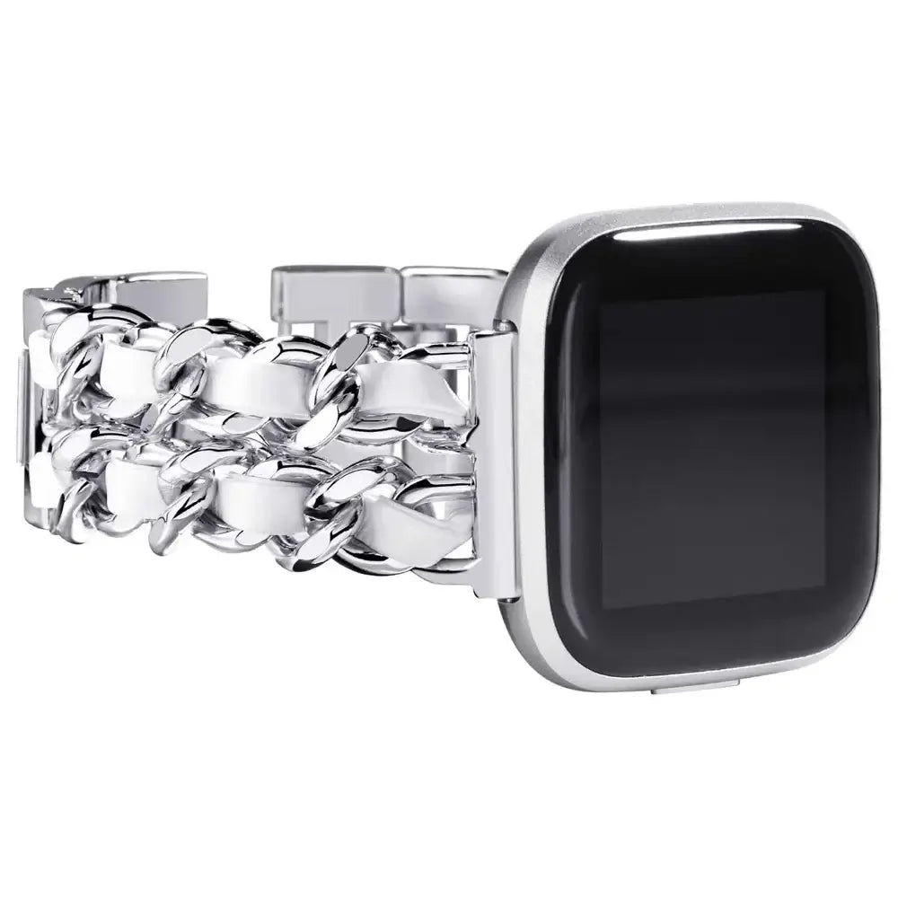 Fitbit Versa & Sense Leather Metal Band - Luxurious Design - SJB-DIAMOND ELITES