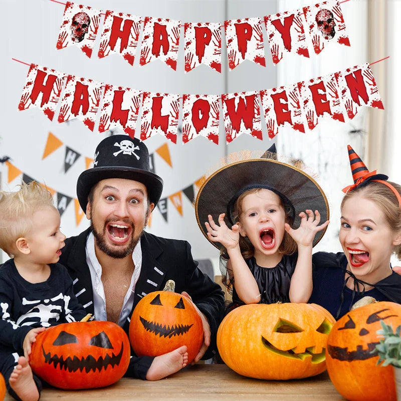 Halloween Blood Banner Paper Garland Scary Eyeball Skull Spiral Hanging Flag Halloween Party Decoration Home Haunted House Decor Lootquake LLC