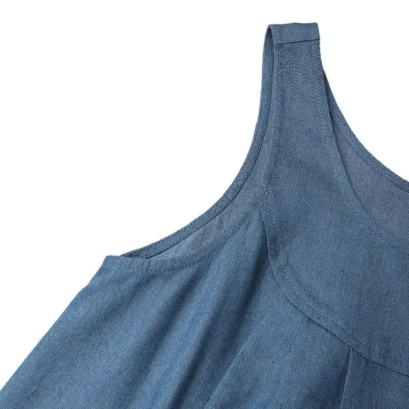 Summer Muslim Long Dress Abaya ZANZEA Women Vintage Sleeveless Denim Blue Maxi Vestidos Dubai Robe Casual Loose Ramadan Sundress