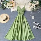 Neploe Vintage Print Holiday Long Dress Women High Waist Hip A Line Vestidos Summer 2025 New V Neck Sleeveless Camis Robe Slim
