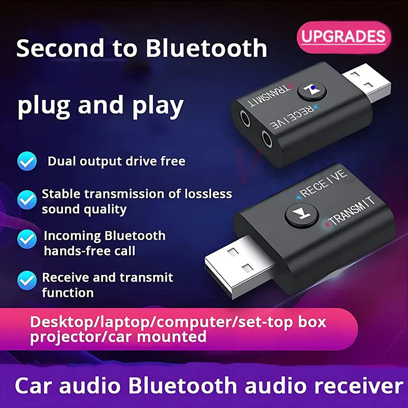 2 In 1 Bluetooth 5.0 Audio Receiver Transmitter 3.5mm AUX USB Stereo Music Wireless Adapter With Mic For Car Kit Speaker TV PC Lootquake LLC