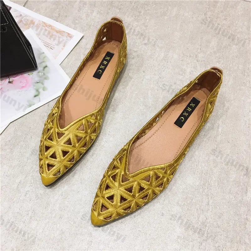 2025 Women Summer Pointed Versatile Hollow Leisure Flat Soled Shoes Comfortable Lightweight Sandals Fashion Elegant Single Shoes Lootquake LLC