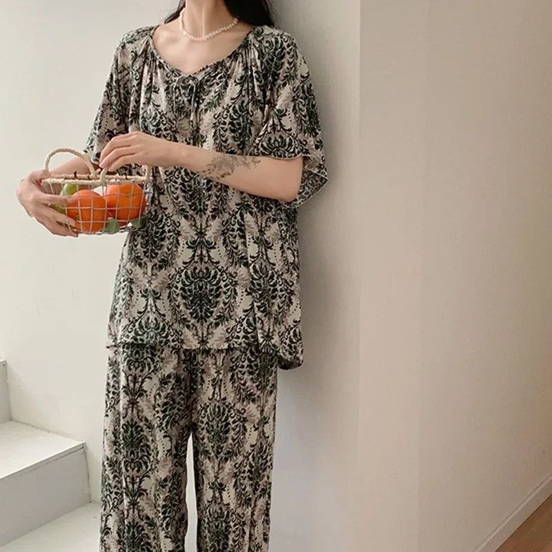 Sleepwear Women's Clothing Summer Blouse Cotton Silk New Thin Home Loose Casual Comfortable Premium Soft Simple  National Style Lootquake LLC