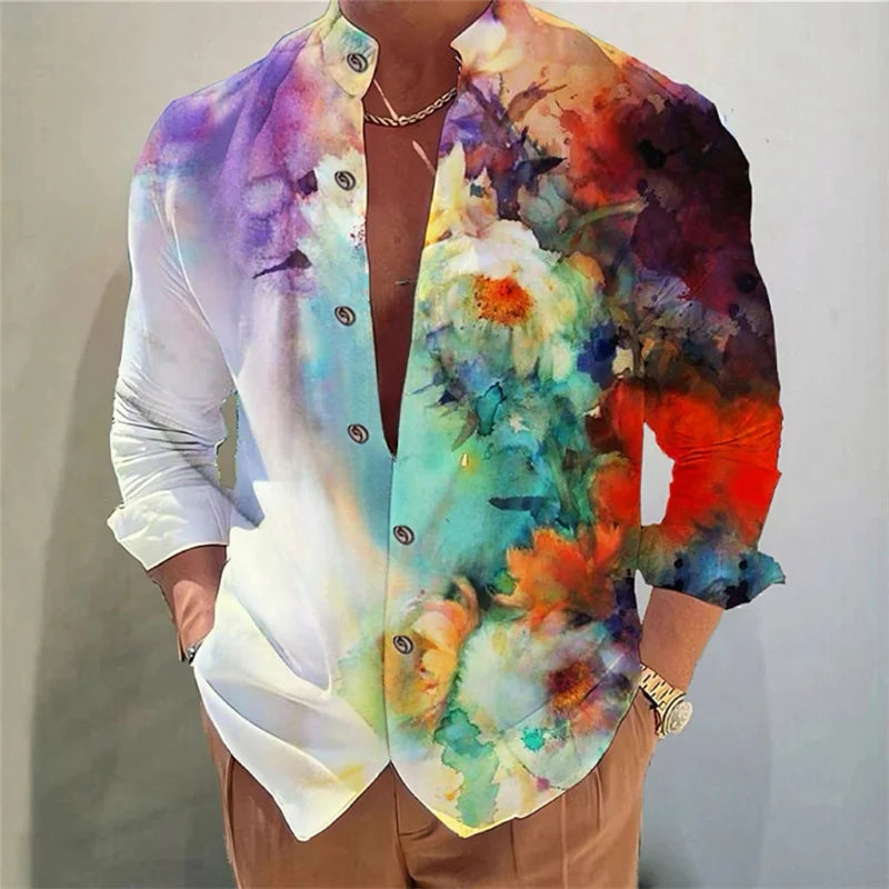 Men's shirt long-sleeved colorful fashion cardigan shirt Hawaiian 3D printed shirt XS-6XL super large size shirt soft fabric Lootquake LLC