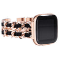 Fitbit Versa & Sense Leather Metal Band - Luxurious Design - SJB-DIAMOND ELITES