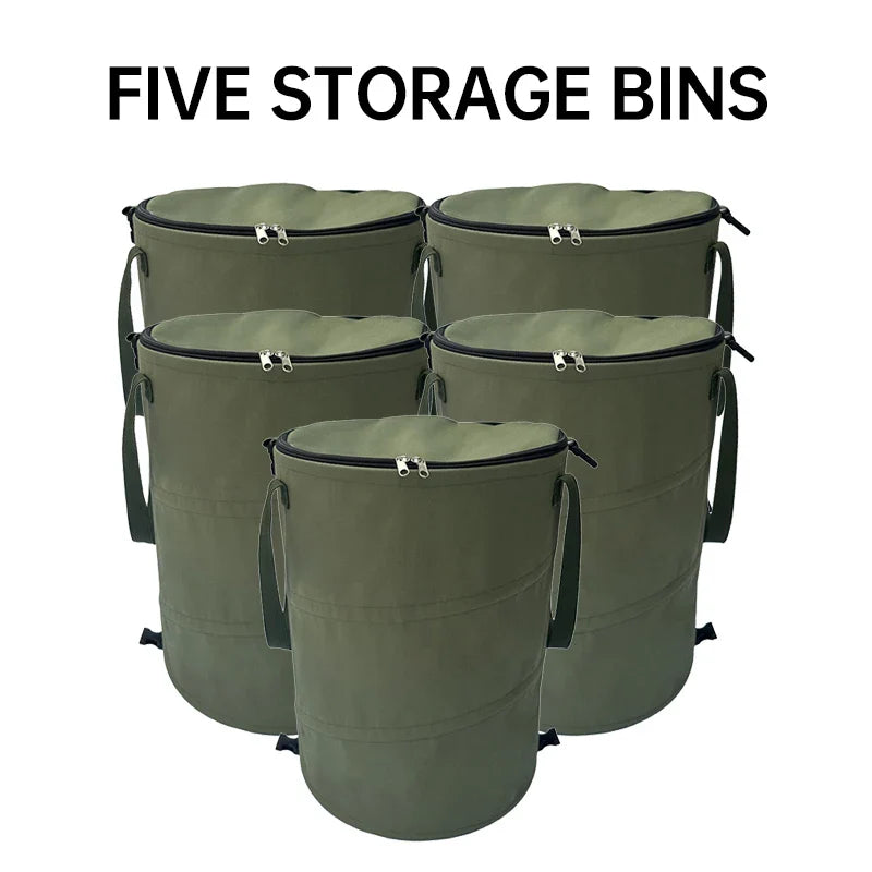 Camping Trash Can Pop-up Circular Storage Pail Canvas Foldable Recycling Bin Outdoor Garbage Garden Yard Garbage Bag