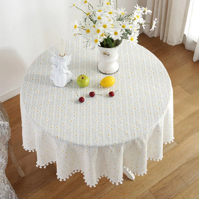 Cotton Table Cloth Round Tablecloth with Tassel Dust-Proof Floret Circular Table Cover for Kitchen Dinning Room Tabletop Decor Lootquake LLC