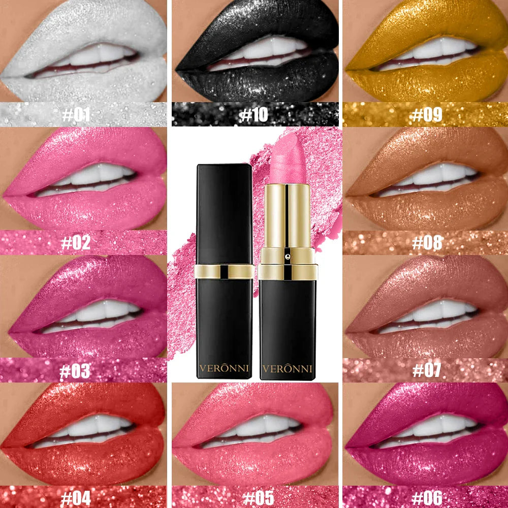 Diamond Shimmer Lipstick Lip Gloss High Pigmented Long Lasting 10 Colors Glitter Lipgloss Lips Makeup Cosmetics Sexy Make Up Lootquake LLC