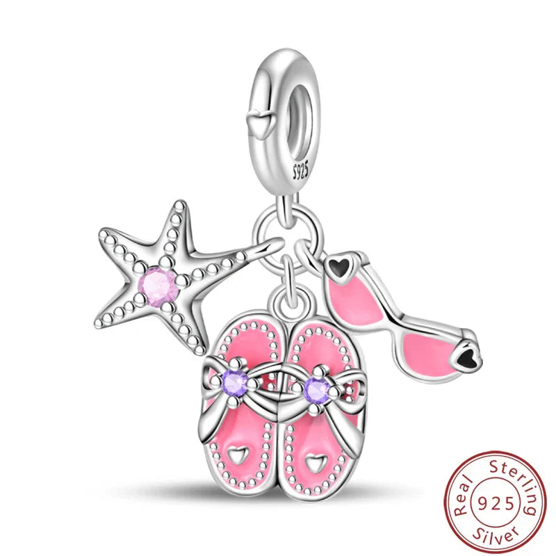 S925 Sterling Silver Princess Golf Hamster Camera Travel Three Piece Set Charms Beads 3mm DIY Fine Jewelry Making Lootquake LLC