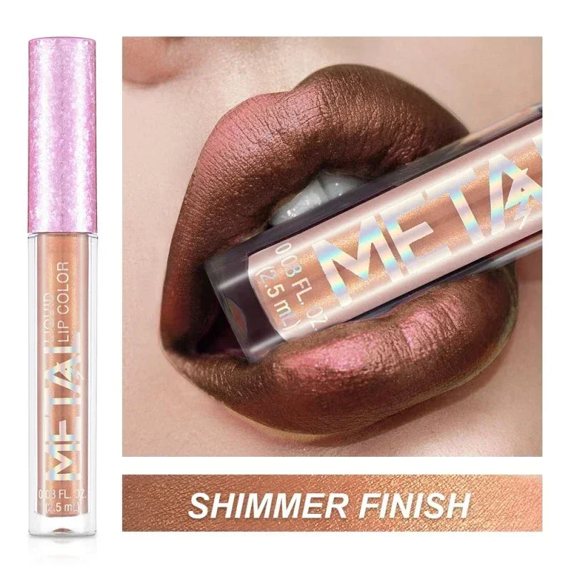 Metallic Matte Liquid Lipstick Waterproof Long Lasting Non-Stick Cup Matte Shimmer Glitter Lip Gloss Women Lips Makeup 12 Colors Lootquake LLC