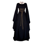 Halloween Retro Medieval Dress Flare Sleeve Lace Up Maxi Dress For Women Round Neck Party Long Dress Cosplay Performance Vestido