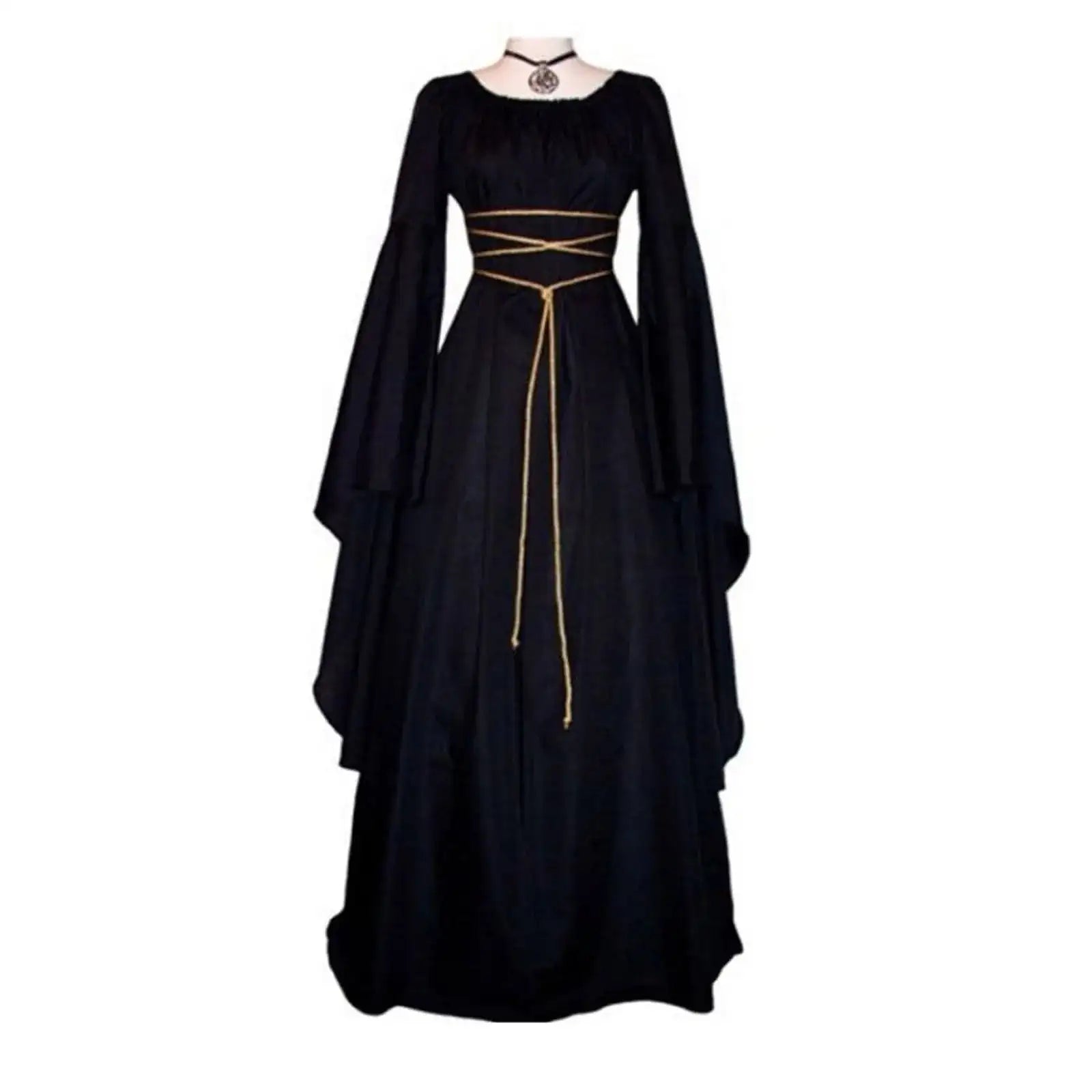 Halloween Retro Medieval Dress Flare Sleeve Lace Up Maxi Dress For Women Round Neck Party Long Dress Cosplay Performance Vestido