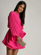 2025 Elegant Pleated Mini Dress - Flared Sleeve Lace-Up Summer Dress | Femstylo