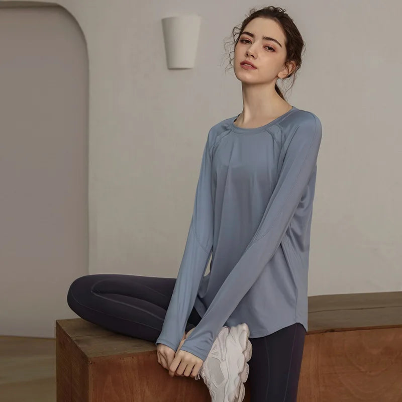 Long Sleeve Yogawear Blouse Workout Gym Clothing THRIXINE