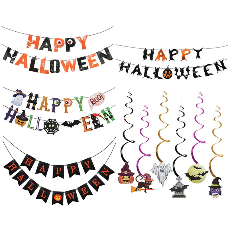 Halloween Party Paper Garland Bat Pumpkin Banner 2025 Happy Halloween Party Decoration for Home Trick or Treat Hanging Pendants Lootquake LLC