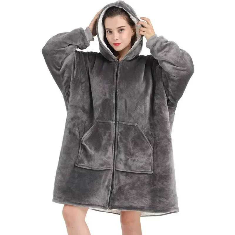 Hoodie Oversized Wearable Blanket Deep Pocket Comfy Sleeves Front Zipper Deluxe Fleece Sweatshirt Blanket Winter Blanket Lootquake LLC
