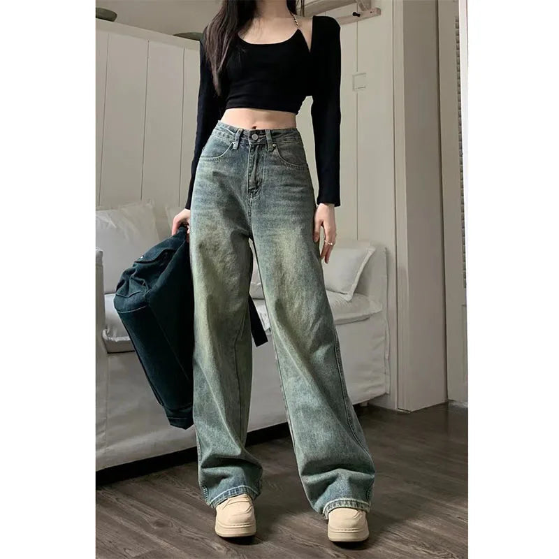 Vintage 90S Baggy Straight Denim Trousers Female Y2K High Waist Loose Wide Leg Jeans Women Streetwear All-Match Casual Pants New Lootquake LLC